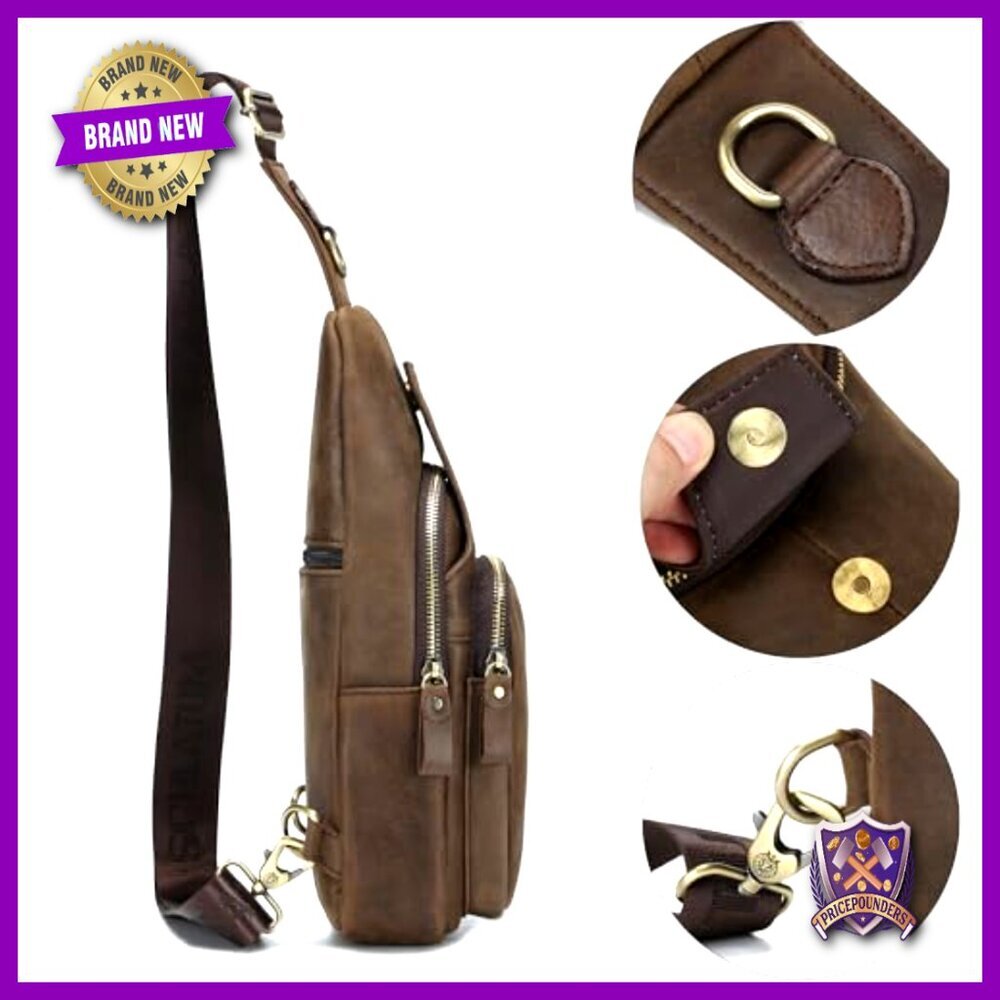 Genuine Leather Sling Bag Vintage Luxury Casual Daypack Adjustable Strap - Picture 3 of 7